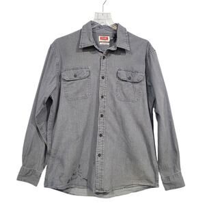 Wrangler Button Down Shirt SZ LG Gray Denim FLAWED Long Sleeve Pockets